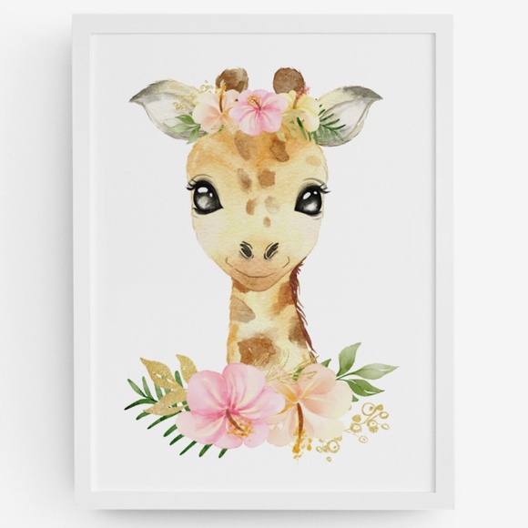 Cute Floral Giraffe Watercolor Wall Art Print Poster Unframed - Picture 10 of 15